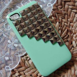 Sliver Pyramid Stud handmade Mint Green Rivet Case Cover for Iphone 4