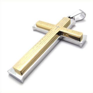 Silver Gold Prayer of Lord Stainless Steel Cross Pendant Mens Necklace