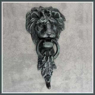 MAJESTIC LION HEAD CAST IRON DOOR KNOCKER ~ANTIQUED VERDIGRIS GREEN