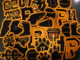 Black Chenille, Gold Outline, Gold Felt Patches Letterman Jackets or