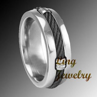 8MM TITANIUM BLACK CABLE INLAY MENS BAND RING SIZE 9