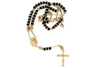 BRAND NEW ICED OUT GOLD & BLACK CRYSTAL HIP HOP ROSARY CROSS CHAIN