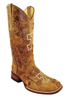 Ferrini Ladies Antique Saddle Distressed Floral Cross Boots S Toe