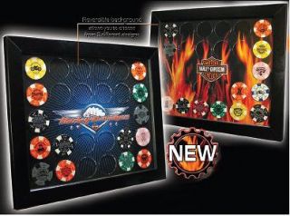 Harley Davidson Poker Chip Collectors Frame Wall or Table Display