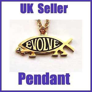 EVOLVE FISH Gold Pendant/Neckla ce DARWIN badge/emblem