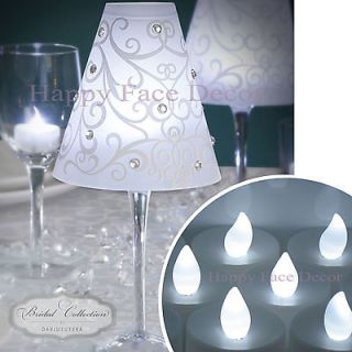 60 WINE GLASS LAMP SHADES + 60 WHITE LED TEA LIGHTS WEDDING PARTY