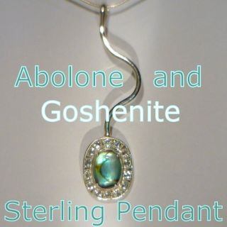 Abolone Shell with Goshenite Beryl Halo Handmade Sterling Silver