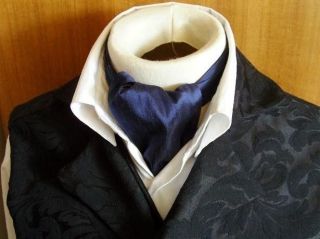 Victorian Ascot DAY Tie Cravat Navy Blue Dupioni SILK