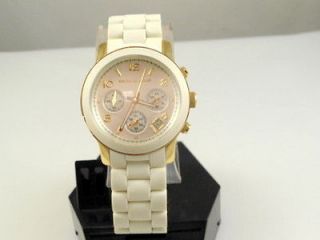 Michael Kors MK 5145 Ladies PU Runway White/G old Chronograph Watch w