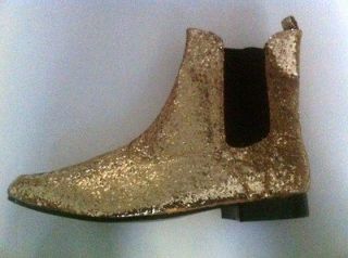 Gold Glitter Pimp 70s Disco Cowboy Ankle Boots Costume Shoes Mens size