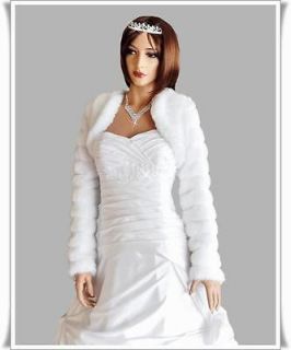 NEW Womens Top Wedding Faux Fur Bolero Bridal Long Sleeve Jacket B14
