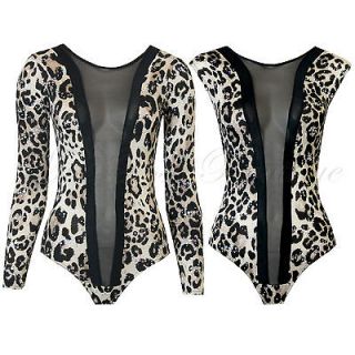 Womens Mesh Insert Long Sleeve And Sleeveless Leopard Sequin Leotard