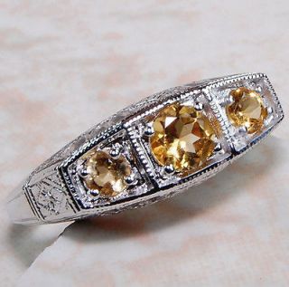 Natural Citrine 925 Solid Sterling Silver Edwardian Style Filigree