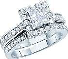 14k White Gold Princess Cut Quad Set Diamonds Wedding Bridal Set Rings