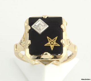 Onyx & Diamond Ring   10k Gold Order of the Eastern Star SI2 Floral