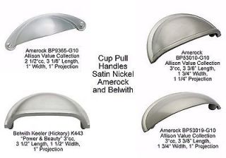 Cup Pull Cabinet Handles Satin Nickel Amerock and Belwith 2 1/2cc and