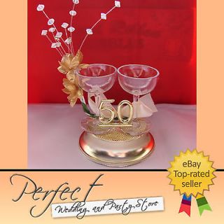 50th Golden Wedding Anniversary Cake Topper Decoration Champagne Glass
