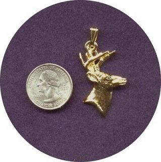 DEER HEAD PENDANT in 24 karat GOLD PLATED PEWTER with 