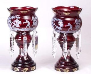 GORGEOUS PAIR OF VICTORIAN REPRODUCTION OVERLAY RUBY GLASS MANTLE