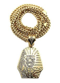NEW ICED OUT PHARAOH PENDANT & 8mm/36 CUBAN LINK CHAIN HIP HOP