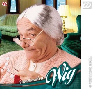 Grey Granny Wig With Bun Nan Nanny Grandma Old Woman Fancy Dress