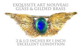 Brooch  Large Early 20th C. Art Nouveau Peacock Eye Glass in Golden