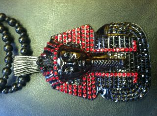 Custom Black XL North Skull Tut Piece w/ black & red crystals