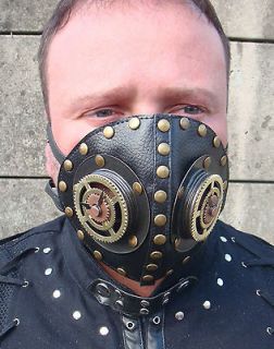 SDL leather look mask by SDL with gold cog and clock hand detail