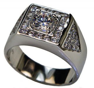 carat CONSERVATIVE CLASS Mens ring WHITE gold overlay size 11