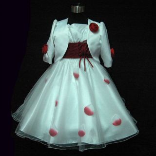 R05 Reds White Party Prom Flower Girls Dress + Cardigan Set AGE 2 3 4