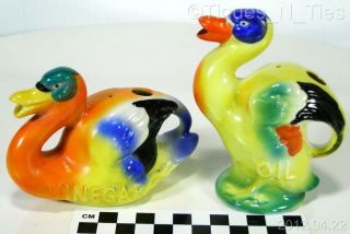 Pair Vintage Bavaria Porcelain Duck Figurine Oil & Vinegar Figural