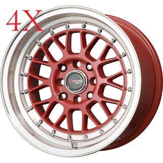 Drag Wheels DR 44 15x8 25 4x100 4x114 3 et25 Red Rims Civic Del sol