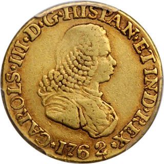 1762 PN J Gold 2 Escudos Coin PCGS VF Details Rim Ding KM 36 2