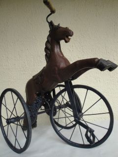  HORSE TRICYCLE HORSE JUMPER SOLID WOODEN HORSE ON WHEELS w PEDAL