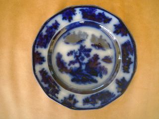 Early Staffordshire Flow Blue Ironstone CHAPOO Pattern Desert Plate