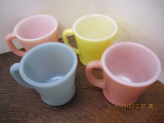 Fire King Tuquoise Blue Yellow Pink D Handled Mugs