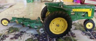 John Deere Diecast Toy Tractor Close Front Wheels Attached Plow