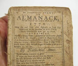 Antique 1770 Almanack Nathaniel Ames Boston RARE Americana American