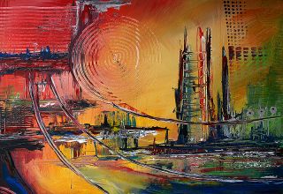 BA Abstrakt Modern Gemälde Original Acryl Bild Skyline UNIKAT TABLEAU