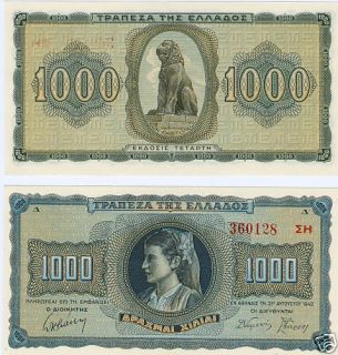 Griechenland 1.000 Drachmen 1942 kassenfrisch Pick 118