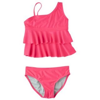 Xhilaration Girls Ruffled Tankini Swimsuit Set   Pink M