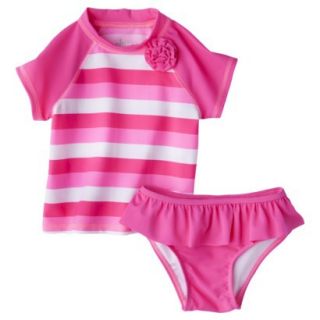 Circo Infant Toddler Girls 2 Piece Stripe Rashguard Set   Pink 3T