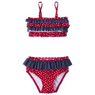 Circo Infant Toddler Girls Ruffled 2 Piece Swimsuit   Red/Blue 5T