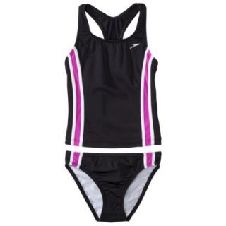 Speedo Girls 2 Piece Racer Back Tankini Swimsuit Set   Black 12