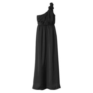 TEVOLIO Womens Satin One Shoulder Rosette Maxi Dress   Ebony   8