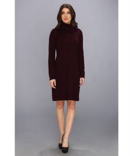 Calvin Klein L/S Sweater Dress w/Button Down Collar Womens Dress (Purple)