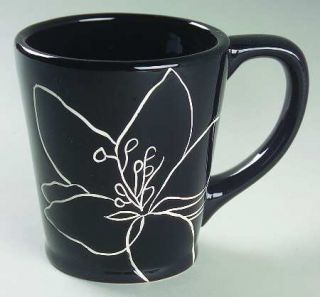 Laurie Gates Anna Black Mug, Fine China Dinnerware   Black Body,Floral,Square,Ri