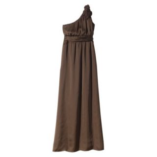 TEVOLIO Womens Satin One Shoulder Rosette Maxi Dress   Brown   4