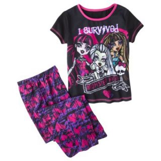 Monster Chic Girls 2 Piece Short Sleeve Pajama Set   Black XL
