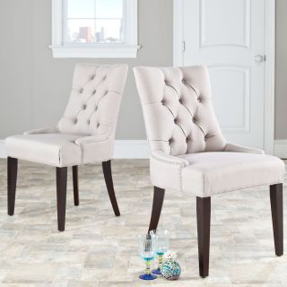 Safavieh Marseille Modern Beige Linen Nailhead Dining Chairs (set Of 2) (BeigeMaterials: Linen fabric and woodFinish: EspressoSeat height: 20.5 inchesSeat dimensions: 22 inches wide x 16.5 inches deepChair Dimensions: 36.2 inches high x 22.2 inches wide x